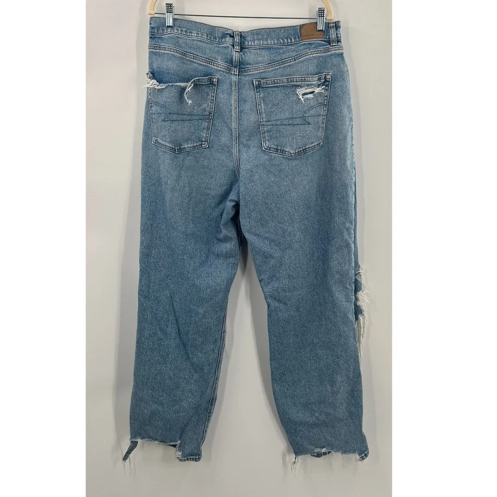 American‎ Eagle AEO highest rise baggy straight leg distressed jeans boho 16